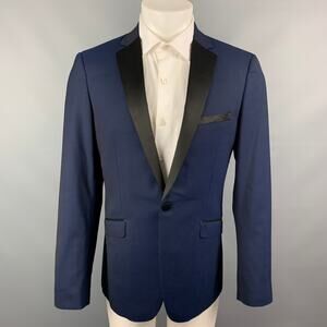 THEORY Size 40 Regular Navy & Black Wool Notch Lapel Sport Coat